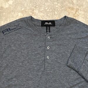 RLX Ralph Lauren Long Sleeve Polo Mens XL Heather Grey Henley Shirt Stretch